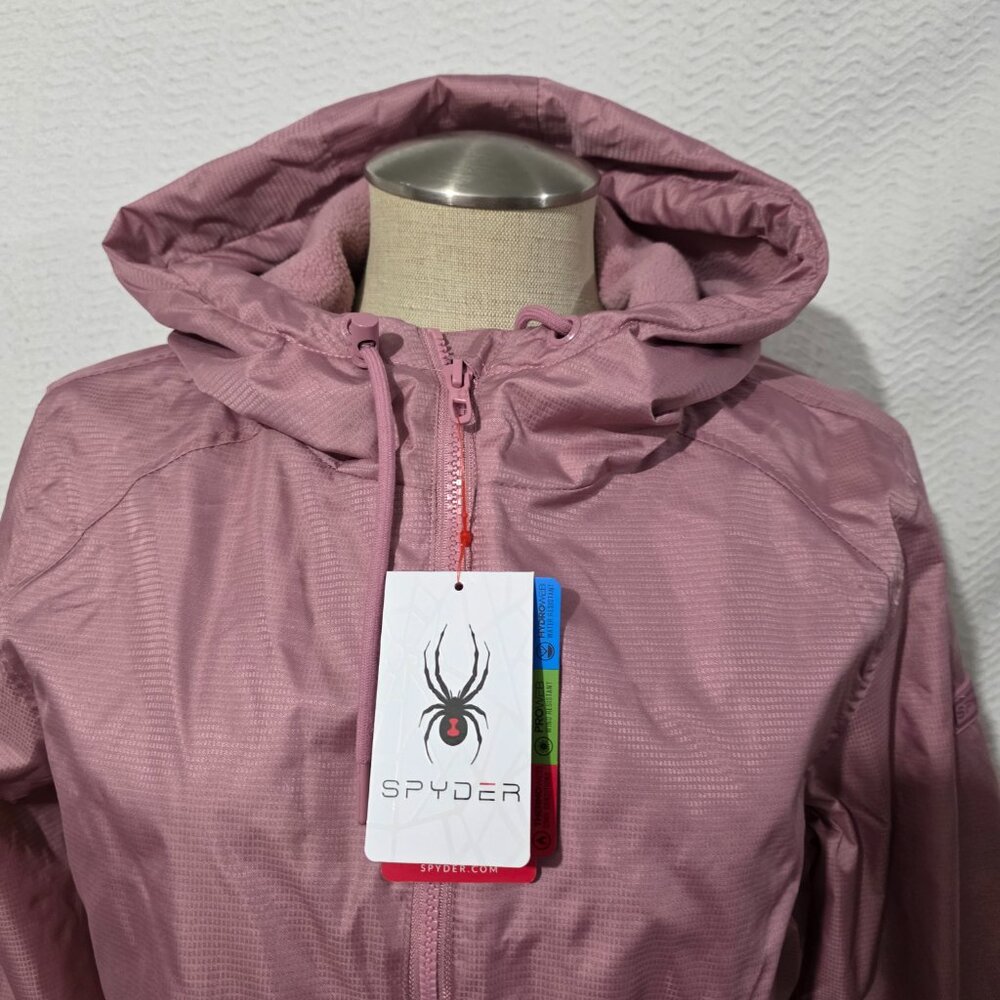 NWT Spyder Ashen Lilac Zip Jacket Hooded Logo Fleece Lined Water Resistant M - Picture 2 of 12